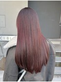 ブリーチなしチェリーレッドレイヤーカット冬カラー春カラー