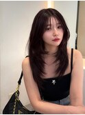 レイヤーミディ前髪黒髪ボブルフネビージュ小顔ワンレン