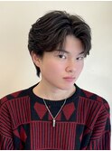 韓国風センターパートシースルーバングメンズ透明感カラー