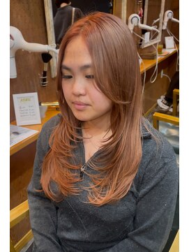 ロングレイヤーブリーチカラーアプリコットオレンジ