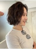 ショートボブ/切りっぱなしボブ/ニュアンスパーマ/ボブパーマ