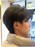 韓国マッシュフェザーパーマニュアンスパーマセンターパート黒髪