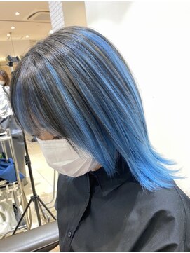シエラ 心斎橋(CIERA.) CIERA.バレイヤージュ×くすみブルー×ミニウルフ
