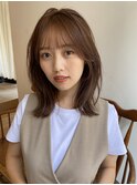 大人かわいいくびれミディアム/ピンクベージュ/シースルー前髪
