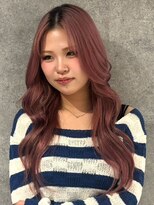 キャパ セントラル 天神 大名店(CAPA central)&nbsp;ブリーチダブルカラー チェリーブラウン センターパート 艶髪