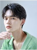 韓国マッシュフェザーパーマニュアンスパーマセンターパート黒髪