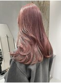 ピンクベージュピンクカラーウェーブヘアミディアム