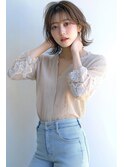 くびれヘア韓国風巻きアプリコットオレンジ夏ハイライト
