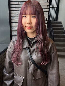 ピンクラベンダー 暖色カラー レイヤーカット 顔周りカット