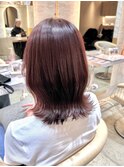 ◯レイヤーカット/切りっぱなしボブチェリーブラウン
