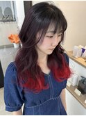 グラデーションカラー レッドカラー 裾カラー ブリーチ