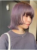 ショート ボブ ラベンダーベージュ ブリーチ ハイトーン 20代