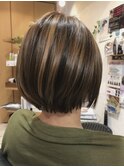 3Dカラー　×イエローベージュ　×ボブスタイル