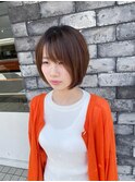 大人可愛いココアベージュグレージュカラーボブウルフ黒髪我孫子