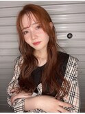 顔周りレイヤーロングとオシャ色オレンジカラー