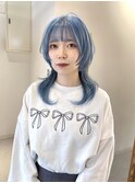 【rizu】ハイトーン/ブルーカラー/ウルフカット