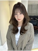 ★丸型逆三角ホワイトグレージュデジタルパーマチェリーブラウン
