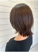 ココアブラウン透明感ブリーチなしカラー小顔レイヤーミディ