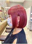 ピンクレッドカラー ボブ