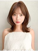 ミルクブラウンナチュラルショート前髪シースルーバング艶感