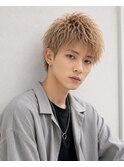 透明感ベージュ束感韓国風ニュアンスメンズマッシュ