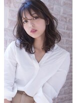 エアー 福岡(AIR) 大人かわいいモーブカラーくびれミディ耳かけの厚めバングも