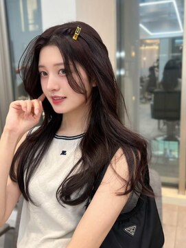 ノク(nok) 黒髪韓国ヘアくびれヘア_前髪ピンクベージュ