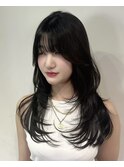 エアリーロング韓国レイヤーハッシュカットアッシュグレージュ
