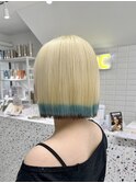 エンドカラー切りっぱなしボブルーツカラー裾カラーブロンドヘア