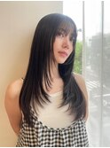 ロングレイヤー/シースルーバング/暗髪カラー/艶トリートメント