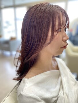ヴィフ ヘアアンドデザイン(Vif hair&design) 顔周りのレイヤーセミロング×ピンクモカブラウン