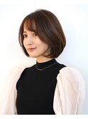レイヤーボブ前髪ありサイドバングマロンブラウン