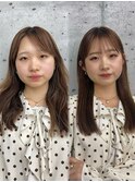 美髪カールピンクブラウンヘアメイクセミディ似合わせ前髪