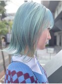 「NUDE」#外ハネボブ 前下がりボブ ターコイズ ミントグリーン