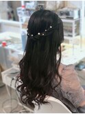 結婚式 二次会 お呼ばれ ねじりハーフアップ+パールピン