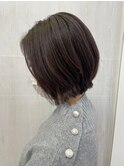 立体感丸みボブ外ハネ透明感ダークグレージュ艶カラー