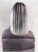 顔周りレイヤー韓国ヘアミディアムホワイトグレージュ_ba324523