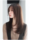 顔周りカットハッシュカットダークブラウンワンホンレイヤー韓国