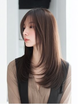 ダル 渋谷/表参道(DAL.) 顔周りカットハッシュカットダークブラウンワンホンレイヤー韓国