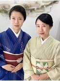 訪問着でお茶会に　前髪を流した抱き合わせヘア