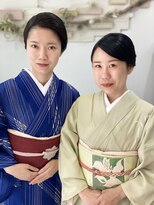 訪問着でお茶会に　前髪を流した抱き合わせヘア