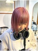 ピンクカラー前髪インナーデザインカラーハイトーンダブルカラー