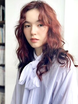 ベチカ(vetica) ロングウェーブ×カシスブラウンデザインカラー/ダブルカラー