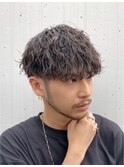 原宿波巻きパーマメンズカットラウンドマッシュ30代緩めヘア20代