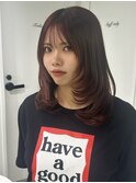 レイヤーカットボルドーワインレッド韓国ヘア