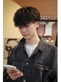 メンズマッシュ波巻きスパイラルパーマケアパーマ眉毛カット岡山