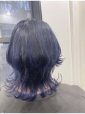 ウルフカット　インナーカラー　ブルーブラック　 miyuki