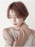大人かわいいグレージュショートボブマロンベージ小顔シースルー