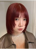 レイヤーカットブリーチなしダブルカラーレッドオレンジカラー