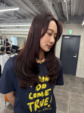 ニコ トウキョウ 渋谷(nico TOKYO) ダブルカラーチェリーレッドピンクブラウン韓国レイヤーロング